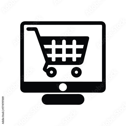 A shopping cart is displayed on a computer screen in solid black color