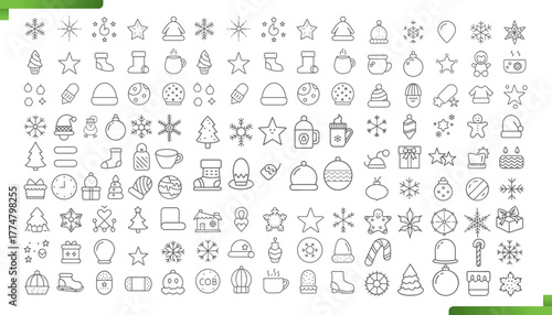 Collection of hand drawn doodle icons representing various objects and symbols in a grid layout
