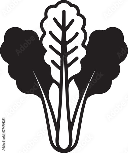 Stylized black and white icon of fresh leafy green vegetables