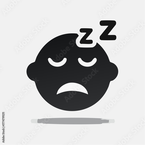 Sleeping face icon illustration with zzz symbols and shadow