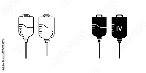 Two intravenous drip bags, one outline and one silhouette