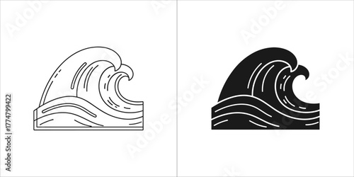 Stylized wave icon in black and white