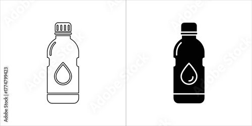 Water bottle with drop logo, icon and silhouette