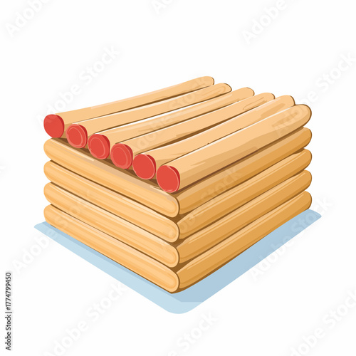 Stack of wooden sticks with red ends for various creative applications