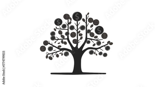 Stylized tree with dollar coins as fruit money finance