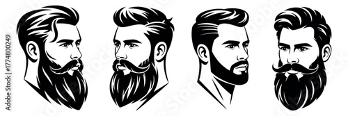 Man face portrait with full beard, mustache, and stylish haircut