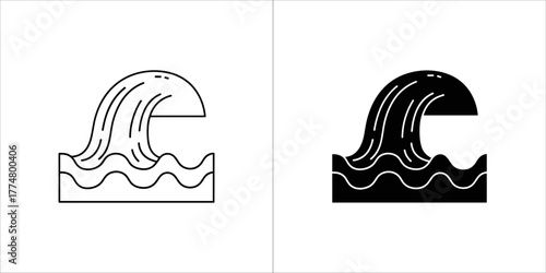 Wave icon in outline and solid black