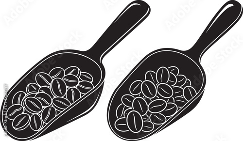 Two black scoops filled with coffee beans silhouette