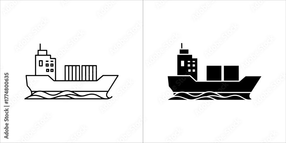 Fototapeta premium Cargo ship icon, one outlined and one filled