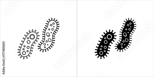 Bacteria icon in outline and solid black style