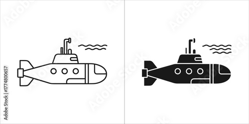 Submarine icon in outline and solid black style