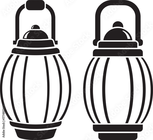 Two vintage lanterns with handles in a striking silhouette