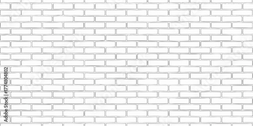 Seamless hand drawn white brick wall pattern with black outlines for a graphic background