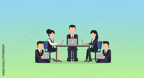 Business team meeting around a table discussing project plans and strategies.