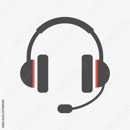 Dark gray headset with red accents is displayed on a white background
