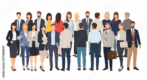Large diverse group of business people standing together illustration.