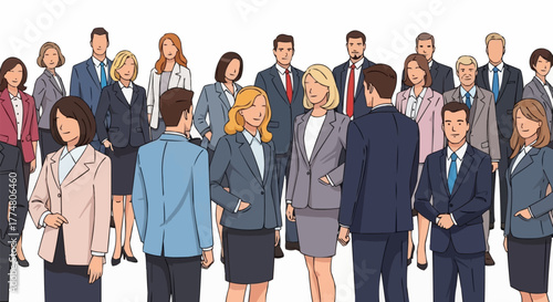 Diverse Group of Business Professionals Standing Together in a Corporate Setting.