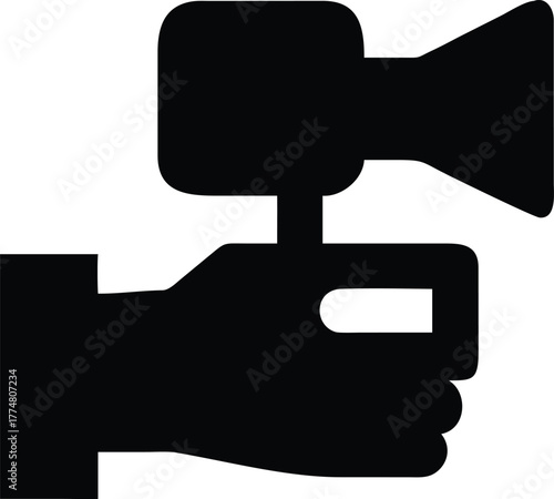 Hand holding video camera recorder vector illustration on white background