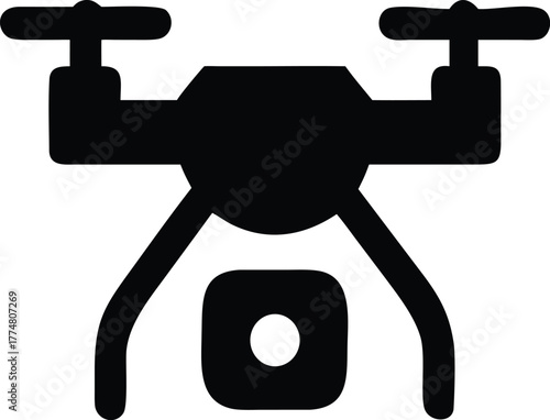 Drone Flying Camera Underneath Flat Vector Icon Silhouette