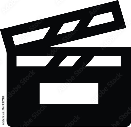 Movie Clapper Board Open Top Flat Vector Icon Minimal Silhouette