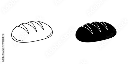 Loaf of bread icon in outline and solid silhouette