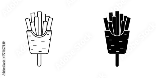 Outline and solid black french fries icon