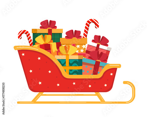 santa sleigh loaded with presents ready for chrismtas delivery vector illustration