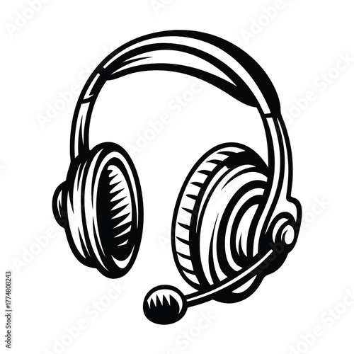 Headset with microphone in black and white is displayed prominently in the view