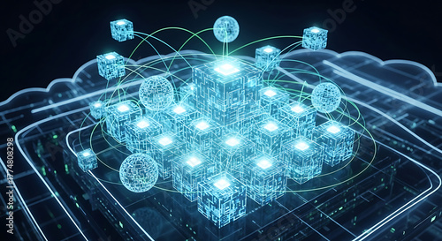 Virtual machines concept with cloud computing and server virtualization technology, VMs for data management, digital infrastructure and IT innovation
