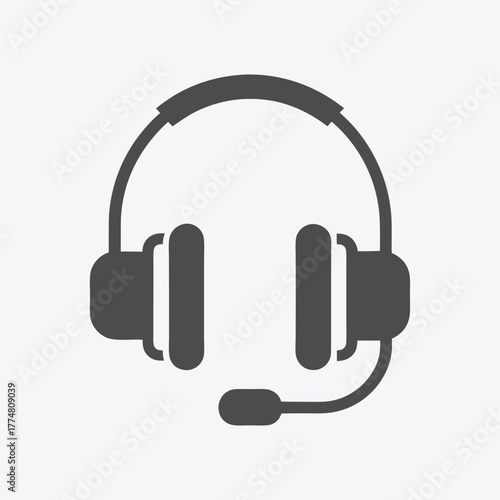 Dark gray headset with microphone is featured against the white background digitally