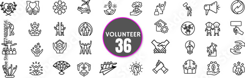 Adobe Stock Searchable Title:
Volunteer Line Icon Set – Community Service, Charity, Support, Donation, Teamwork, Care, Social Work, Helping Hands, Editable Stroke, Transparent Background