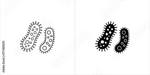 Two stylized illustrations of bacteria, one outlined and one solid black
