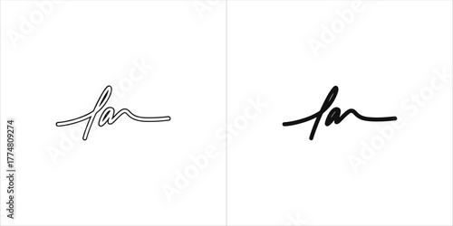 Handwritten signature fan in outline and solid black versions
