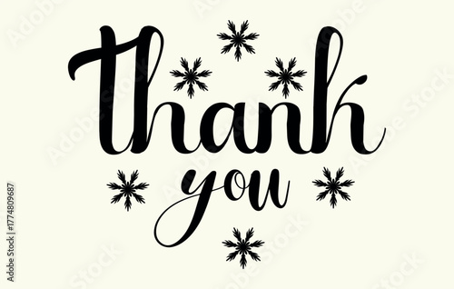 Elegant Handwritten Thank You Calligraphy with Floral Elements,Thank you handwriting bulk lettering text vector ,Text for invitation, T- shirt design, poster, banner, Icon and Isolated 