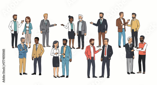 Diverse group of people in business attire standing together.