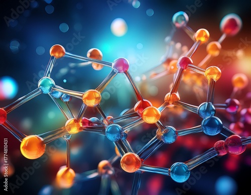 colorful molecular structure showcases the beauty of science and chemistry in an abstract composition