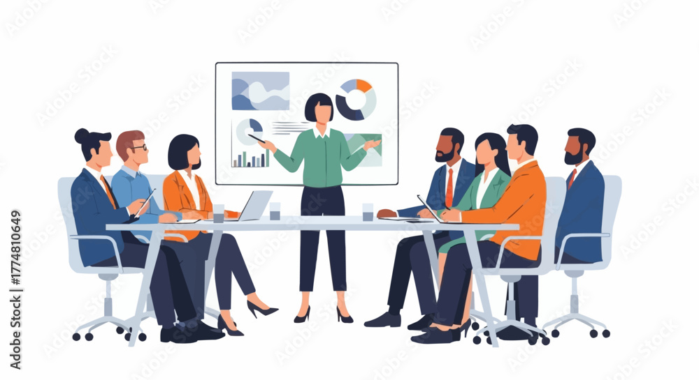 Obraz premium Business presentation with diverse team discussing strategy and goals.