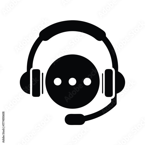 Black headset icon featuring a speech bubble symbol appears ready to facilitate a clear communication