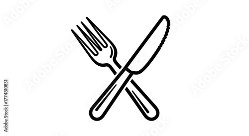Fork and knife crossed, dining icon, restaurant symbol, cutlery illustration.