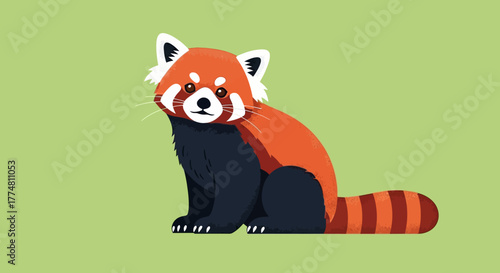 Illustration of a red panda sitting on a green background.
