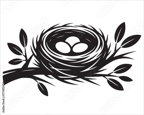 Nature Inspired Bird Nest and Egg Vector Artwork