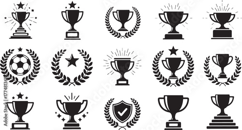  silhouette trophy cup icon collection eps