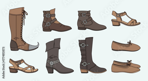 Assortment of footwear boots sandals and flats