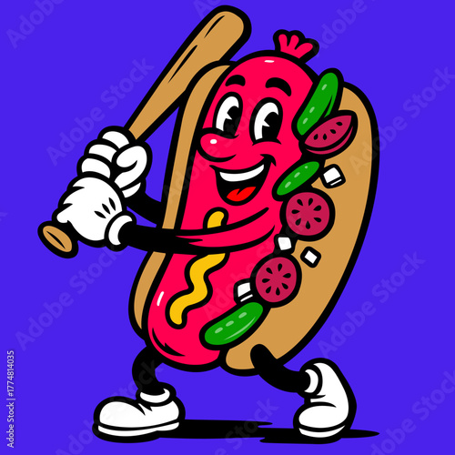 Chicago Hot Dog Baseball Mascot Sports Logo Vector