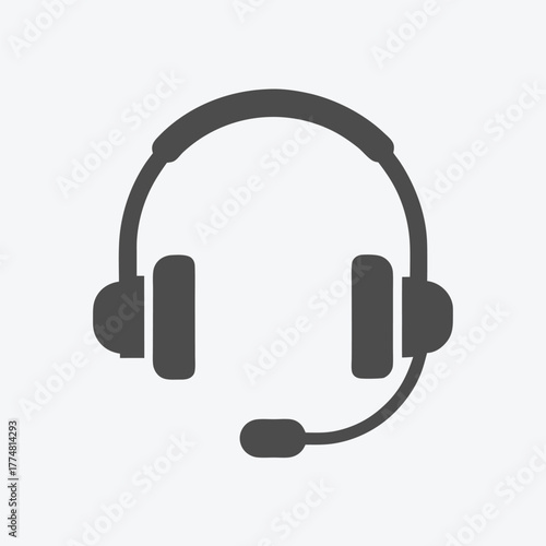 A sleek gray headset icon with microphone conveys connection and modern communication effectively