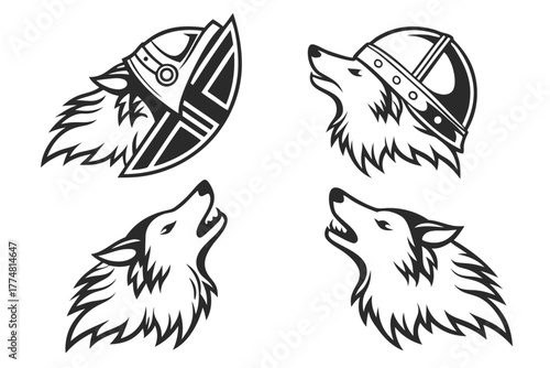 Minimalist nordic wolf head icon set