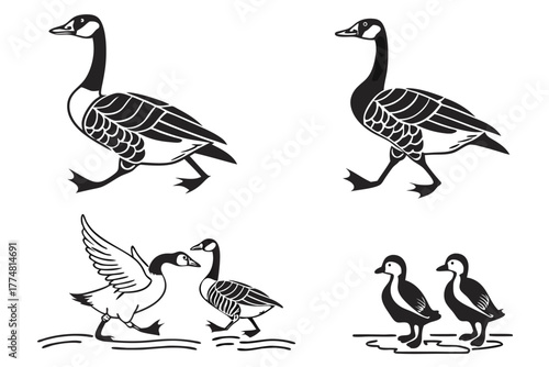 Playful goose minimalist icon set for design projects