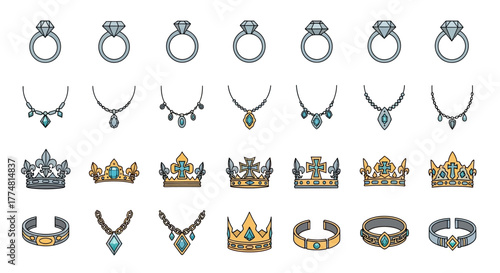 Assorted jewelry icons are arranged in neat rows