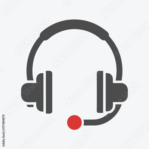 Gray headset with microphone featuring a red dot accents the communication technology concept