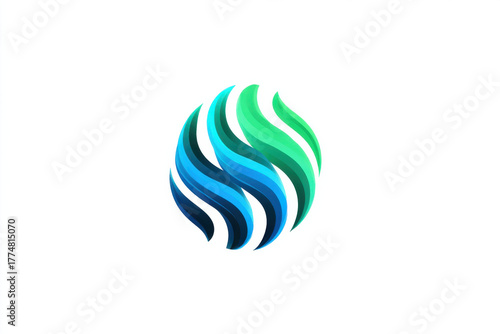 Wallpaper Mural Abstract blue green wave symbol, modern gradient lines, dynamic fluid motion, creative eco icon on white background, stylish minimal energy design, vibrant nature shape, clean technology concept illus Torontodigital.ca